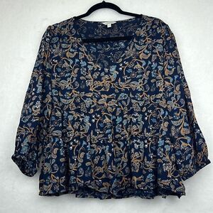 Lucky Brand Tops Relaxed V Neck Blouse Women’s Large Puff Sleeve Ruffled Boho
